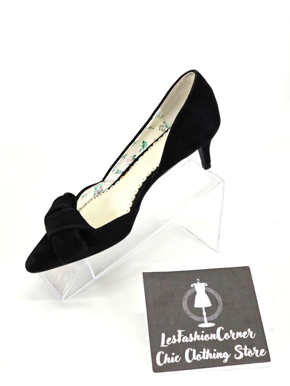 NWT 1901 Women's Black Velvet Barrett Bow Kitten Heels Size 6 1843 - Picture 14 of 15